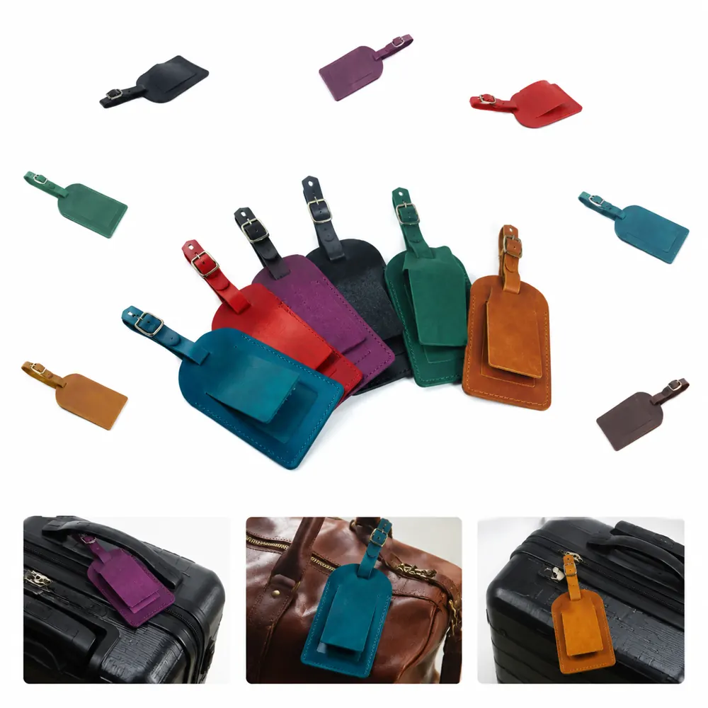 Vintage Genuine Leather Luggage Tag with ID Window 2
