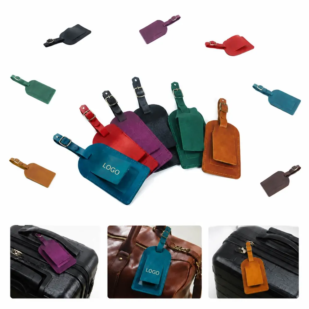 Vintage Genuine Leather Luggage Tag with ID Window