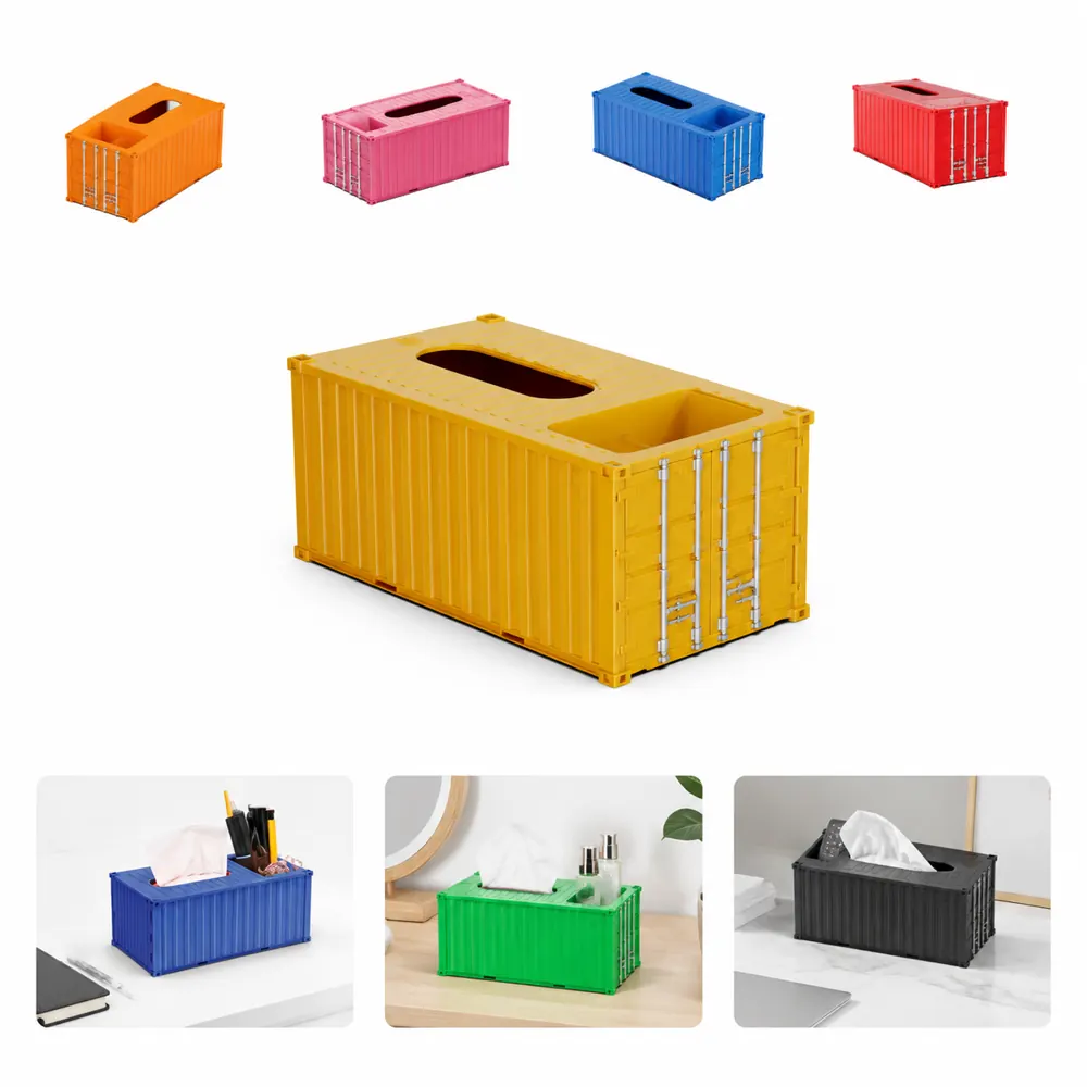 Industrial Container Desk Organizer with Tissue Box and Pen 2