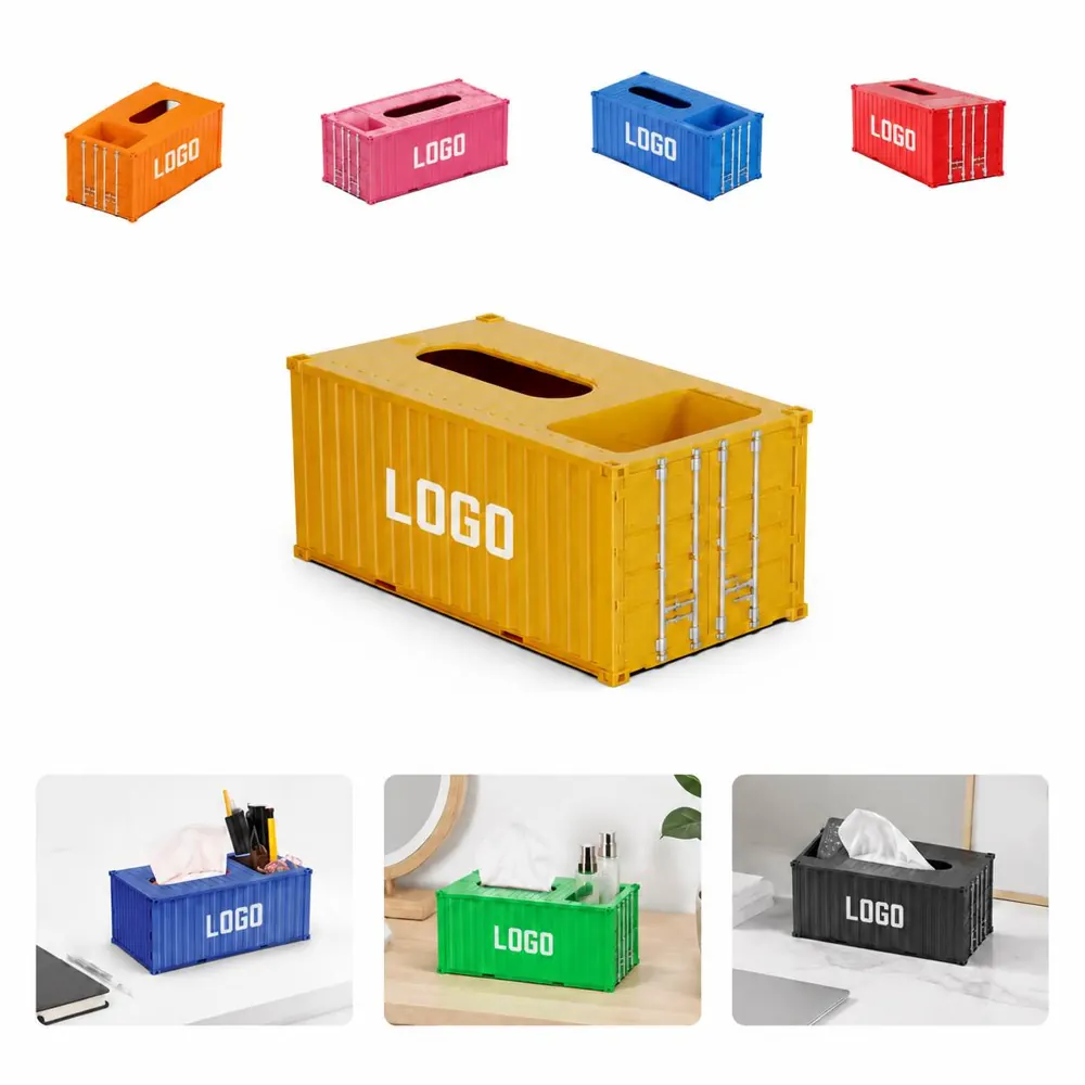 Industrial Container Desk Organizer with Tissue Box and Pen