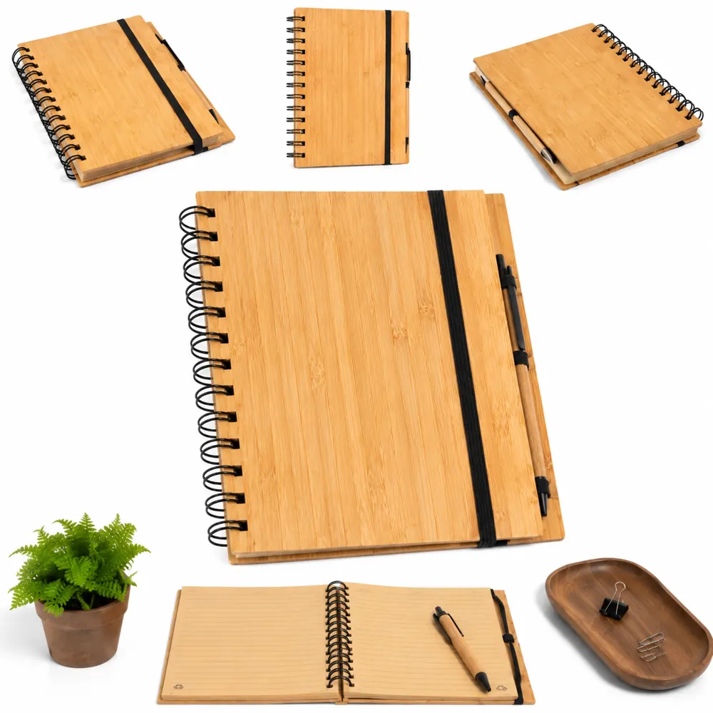 Eco Bamboo Notebook with Pen, Acid-Free Paper, Flat Lay 2