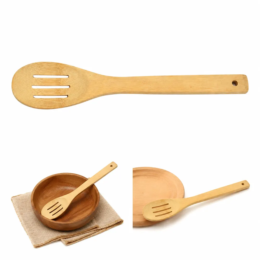 Eco Bamboo Slotted Spoon 12 Inch, Natural Kitchen Utensil 2