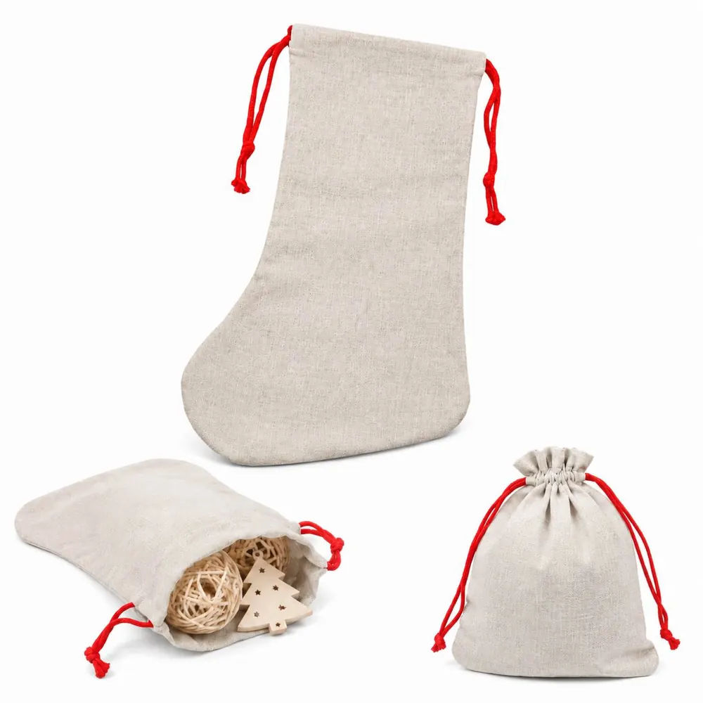 Linen Christmas Stocking with Snowflake and Reindeer Motifs 2