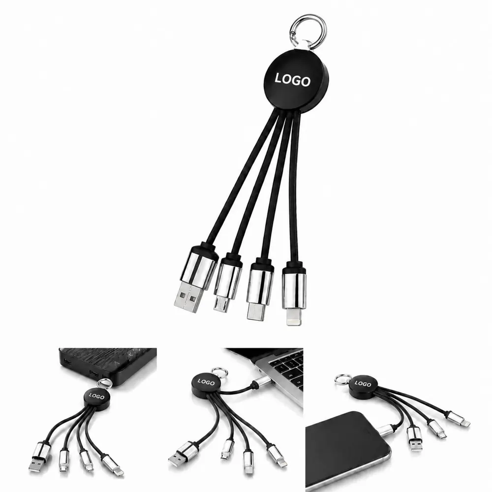 LED Logo 3-in-1 Charging Cable with Keychain