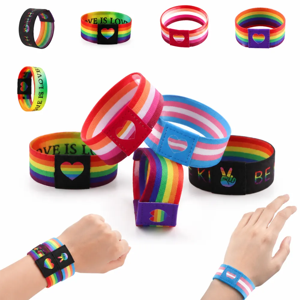 Custom Sublimated Rainbow Elastic Bracelet 1 Inch for Events 2