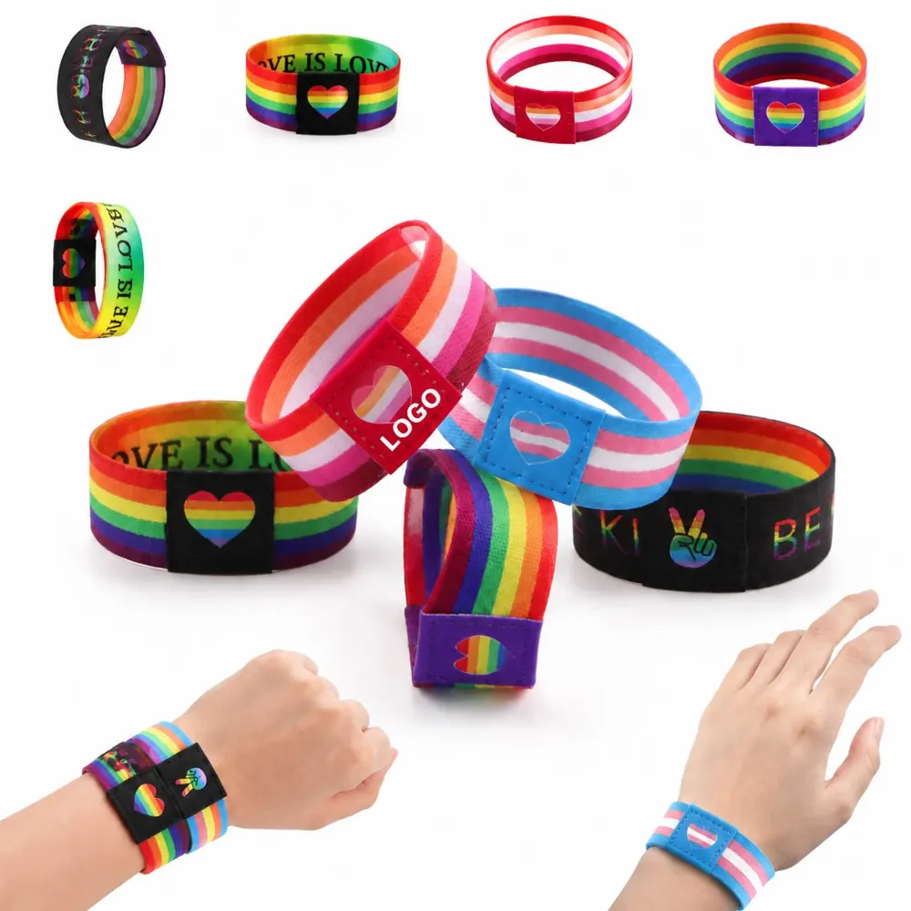 Custom Sublimated Rainbow Elastic Bracelet 1 Inch for Events