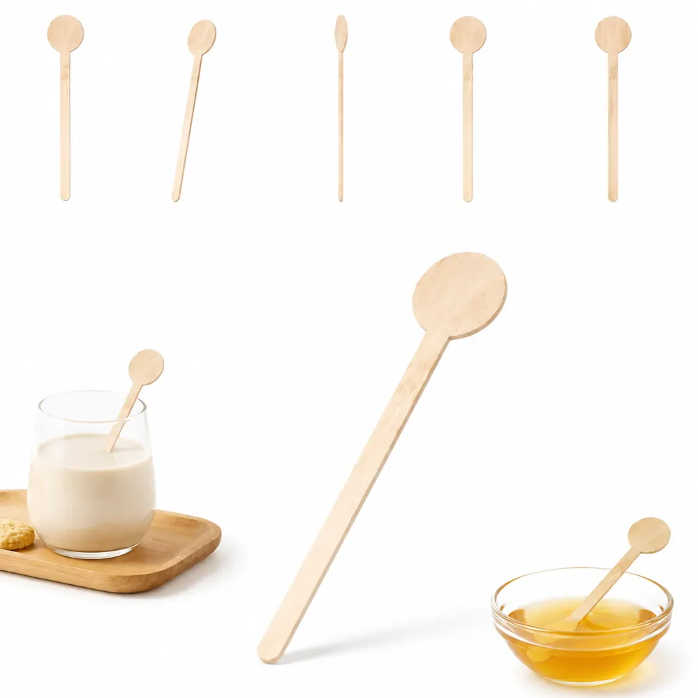 Natural Wood Stir Sticks with Round Top for Coffee Tea 2