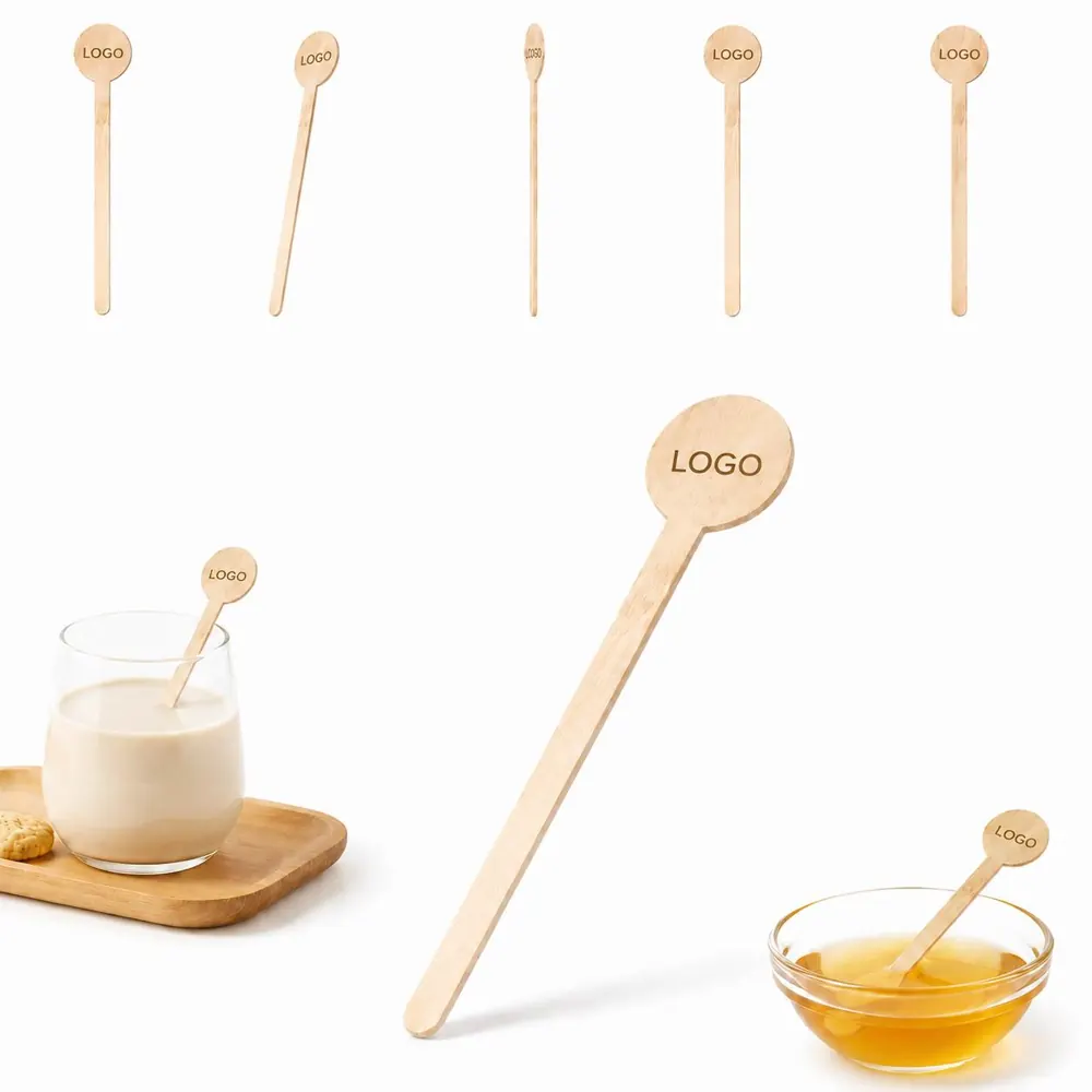 Natural Wood Stir Sticks with Round Top for Coffee Tea