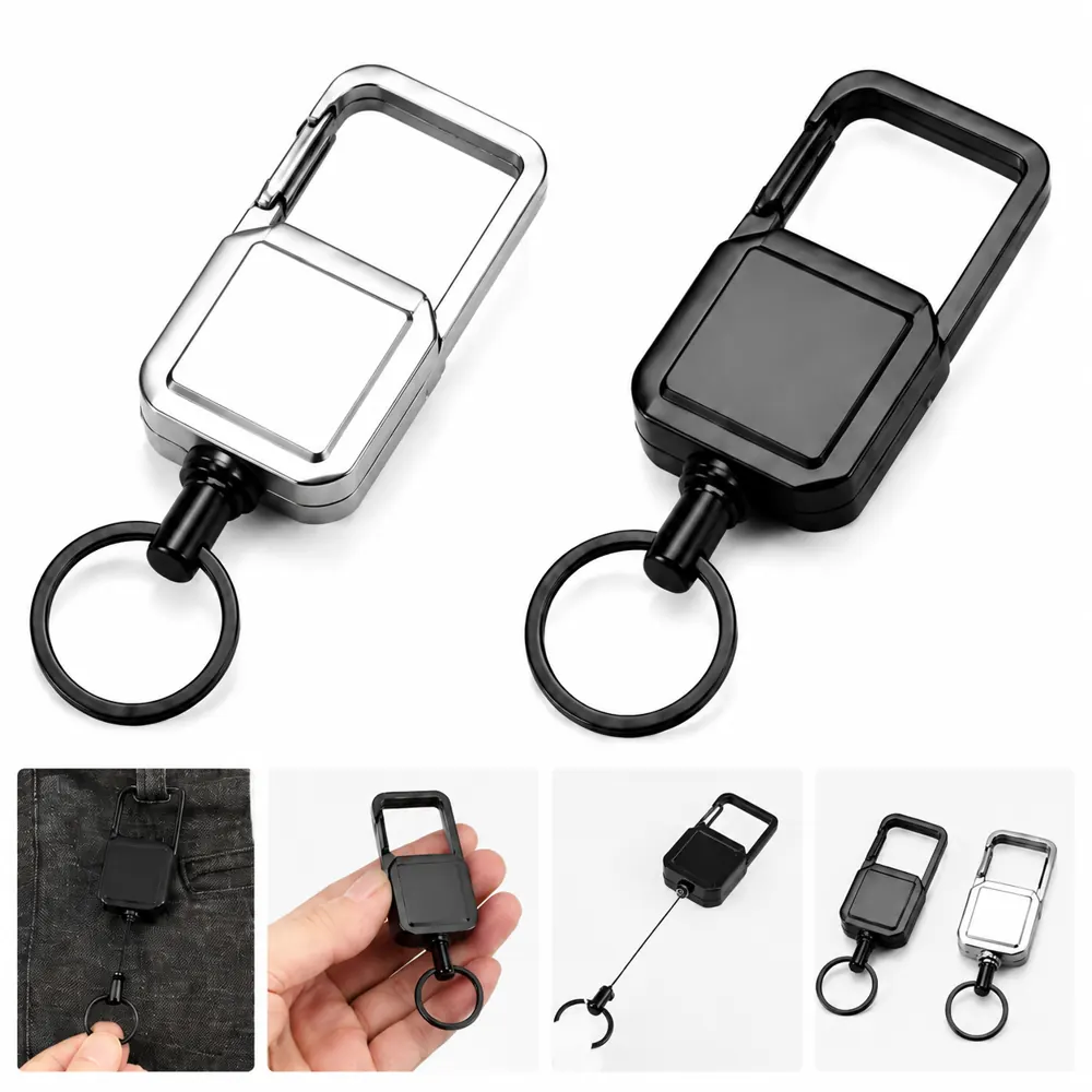 Retractable Badge Reel Keychain with Carabiner Clip 2