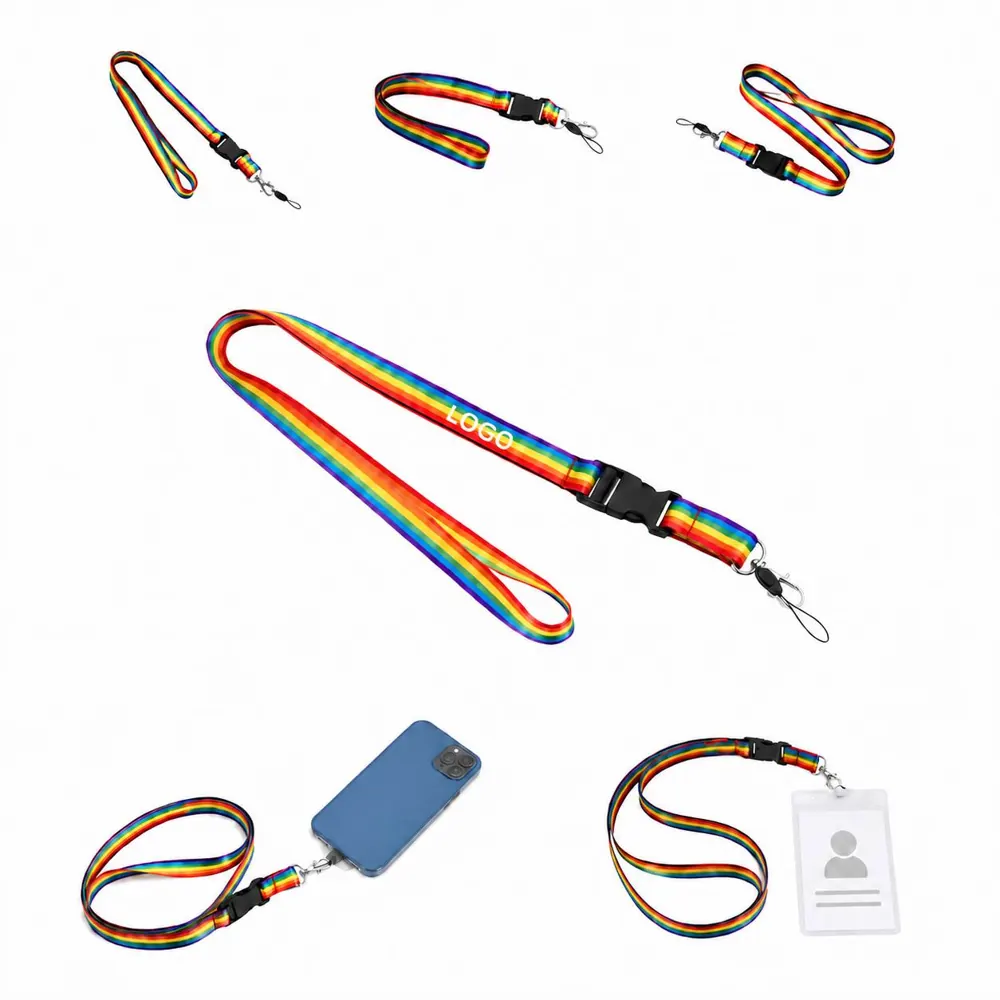 Customizable Rainbow Lanyard with Metal Clip for ID Badges