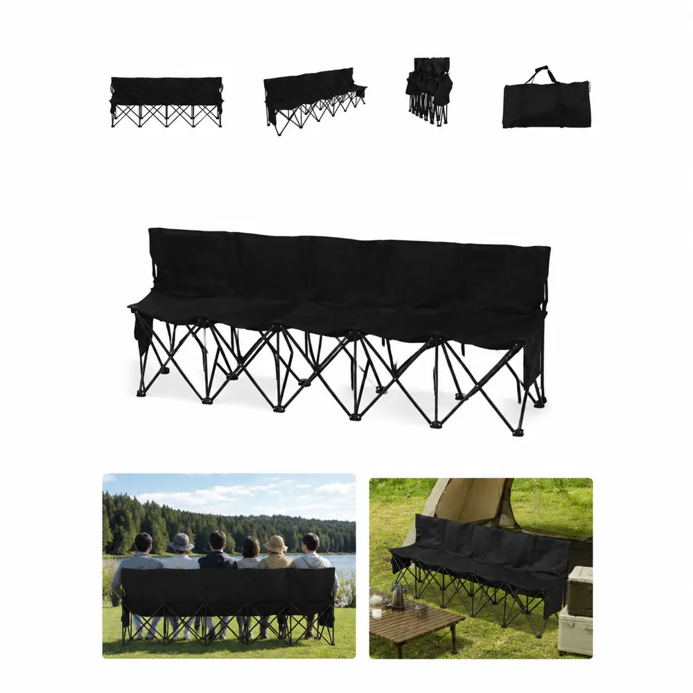 Portable 6-Seat Folding Bench with Backrest for Outdoor 2