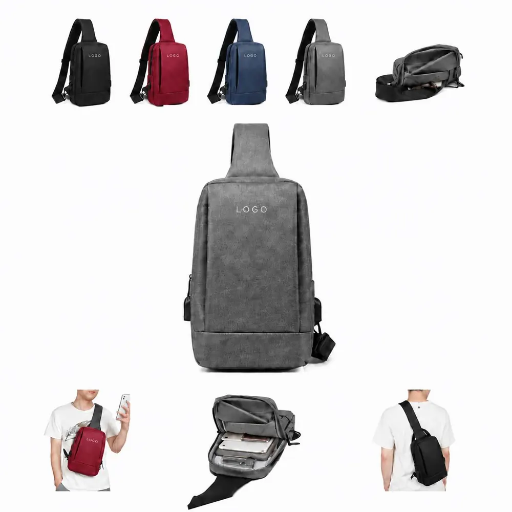 Adjustable Oxford Crossbody Sling Bag with USB Port