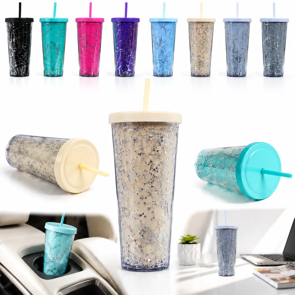 24oz Glitter Plastic Tumbler with Straw & Spill-Resistant 2