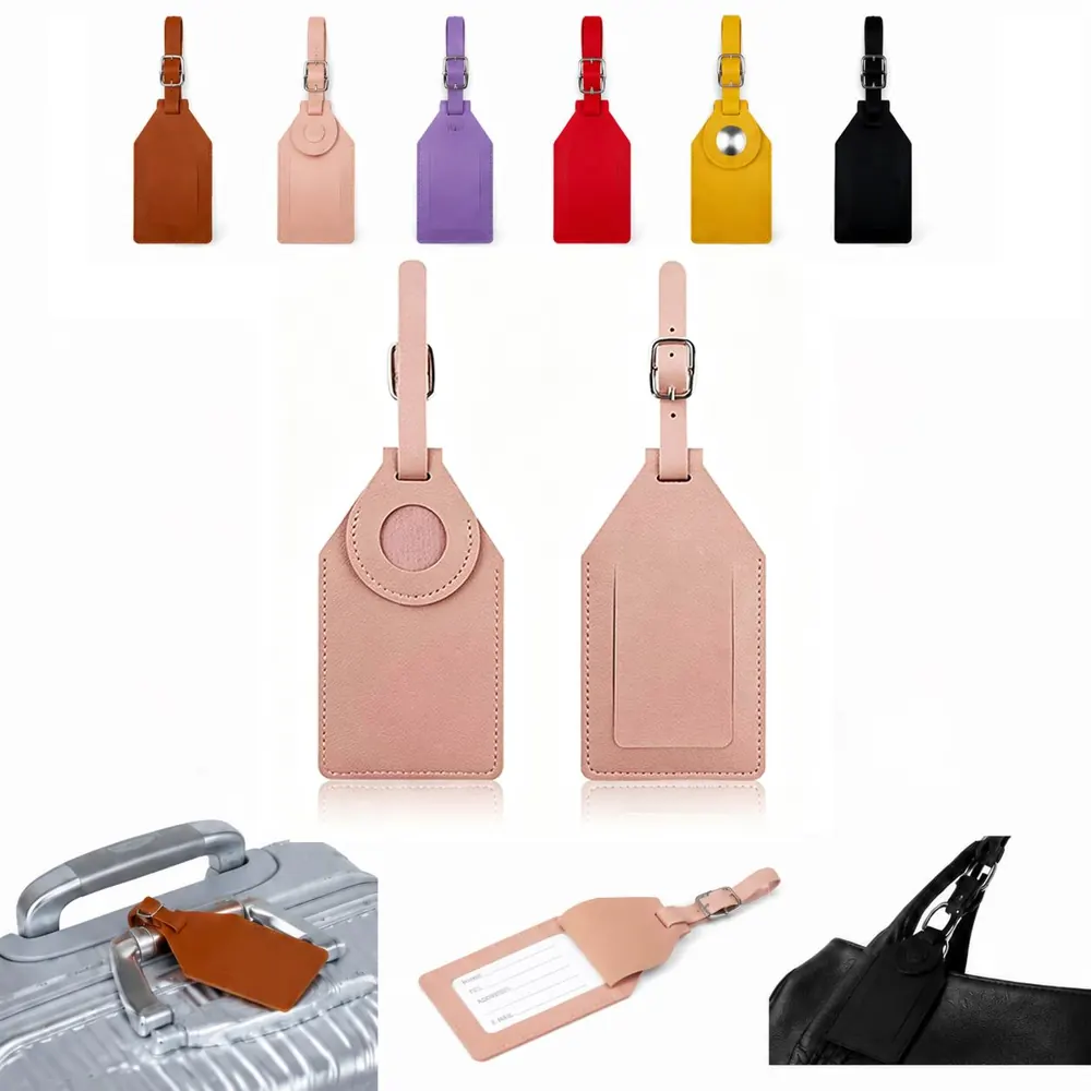 Vegan Leather Luggage Tracker Tag with Secure Strap 2