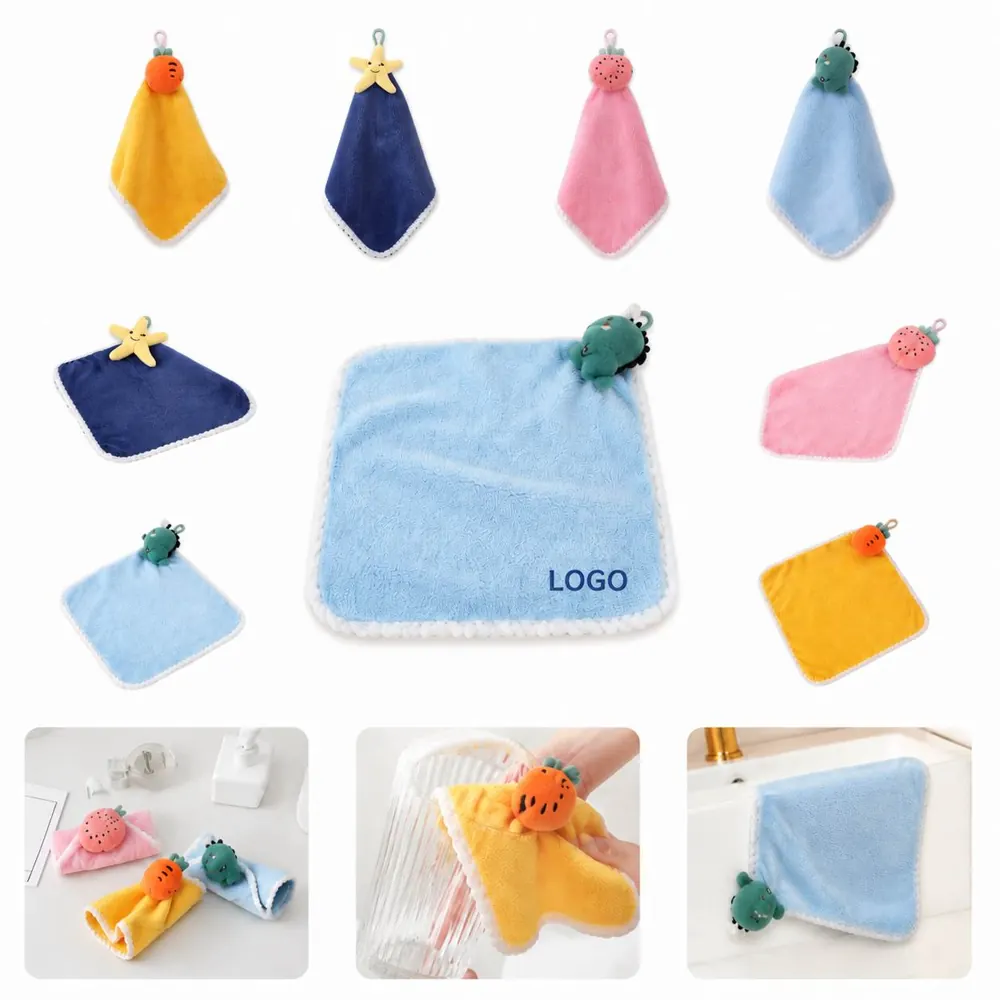 Cartoon Animal Hanging Hand Towel with Loop for Bathroom