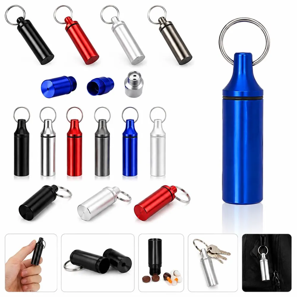 Waterproof Aluminum Pill Keychain with Secure Screw-Top Lid 2