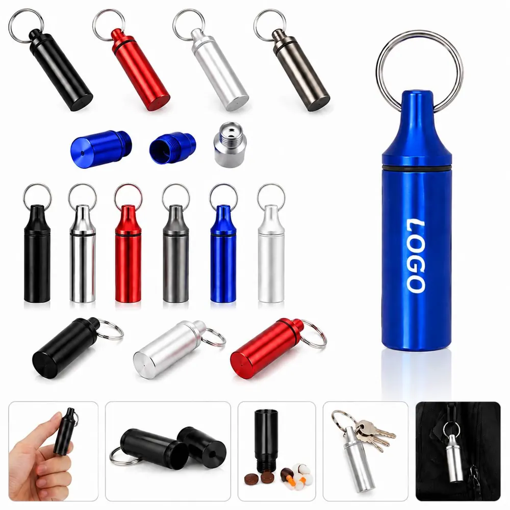 Waterproof Aluminum Pill Keychain with Secure Screw-Top Lid