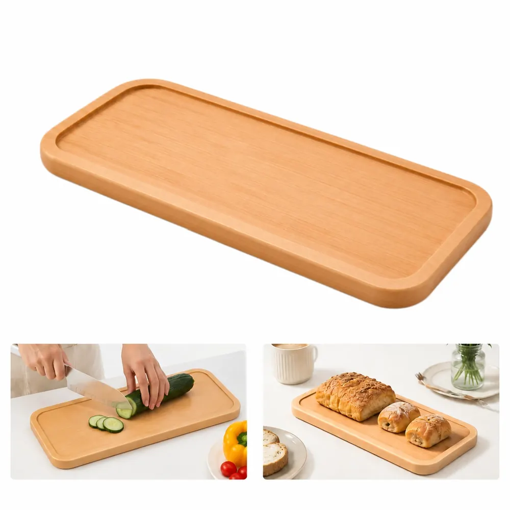 Natural Bamboo Serving Tray with Raised Edges for Kitchen 2