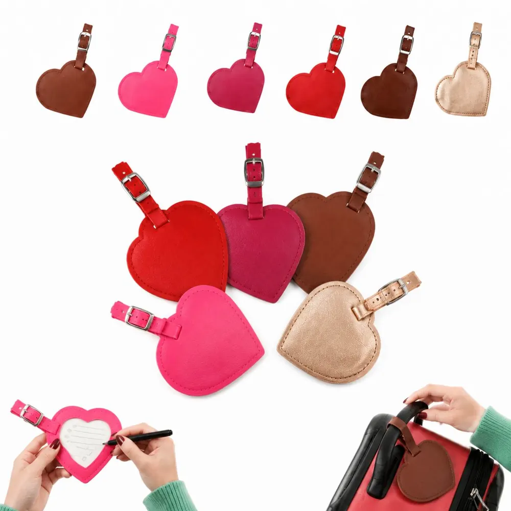 Eco-Friendly PU Leather Heart-Shaped Luggage Tag with ID 2