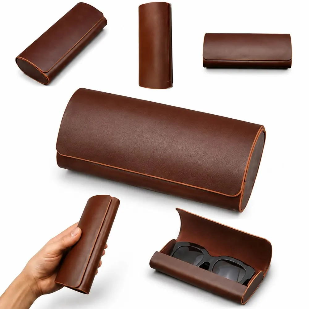 Retro PU Leather Hard Shell Eyeglass Case Protective Storage 2