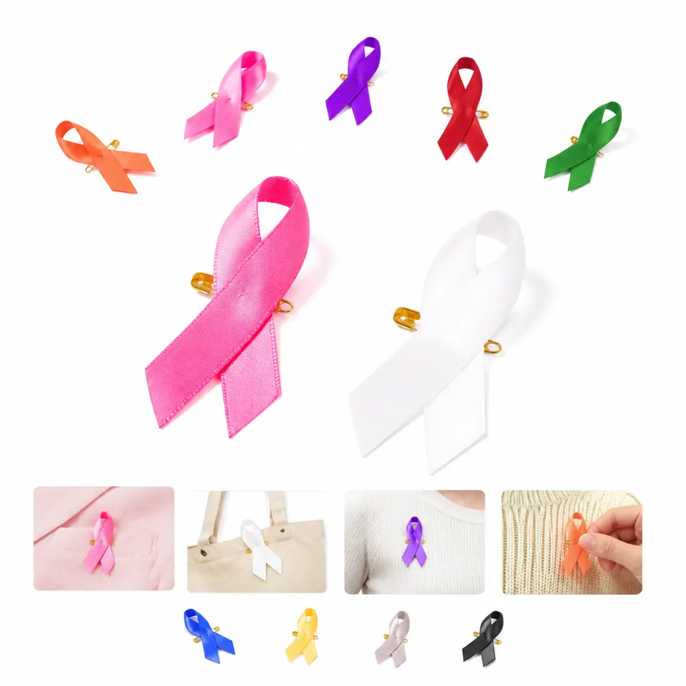 Satin Pink Ribbon Breast Cancer Awareness Pin with Secure 2