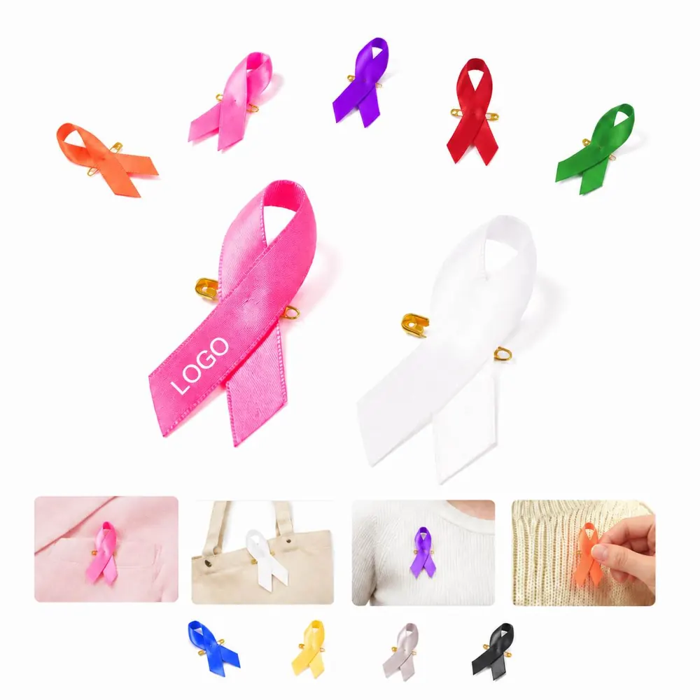 Satin Pink Ribbon Breast Cancer Awareness Pin with Secure