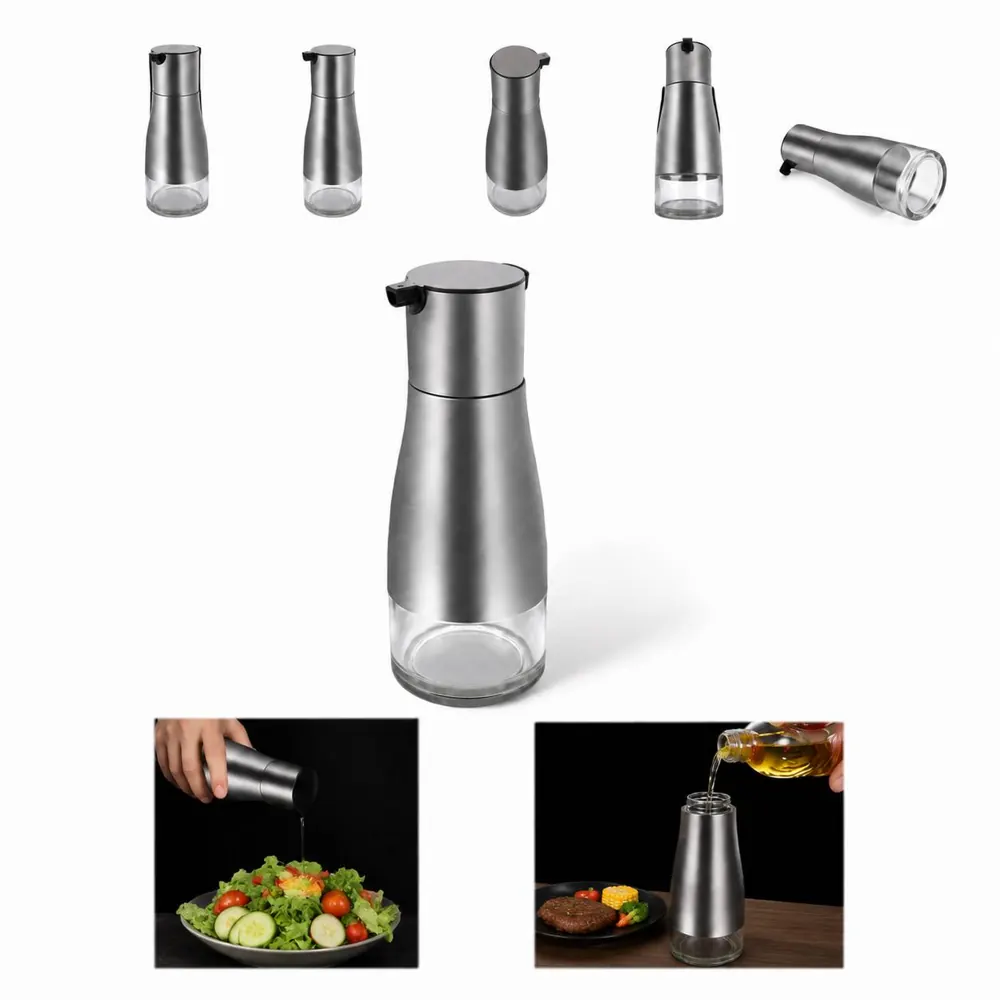 Stainless Steel Oil Dispenser Bottle with Drip-Free Spout 2