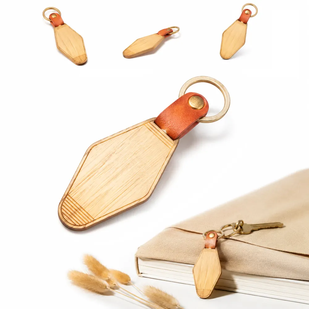 Natural Bamboo Keychain Vintage Motel Retro Key Holder 2