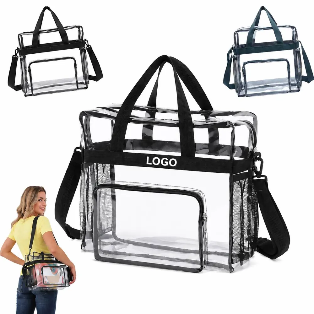 Clear PVC Stadium Tote Bag with Front Zipper Pocket