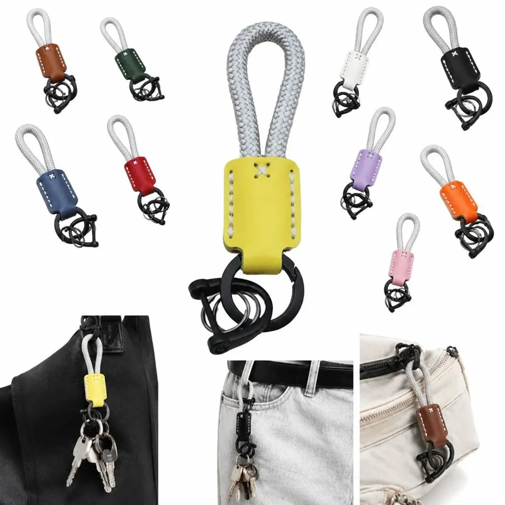 Braided Leather D-Ring Keychain for Keys and Tools 2