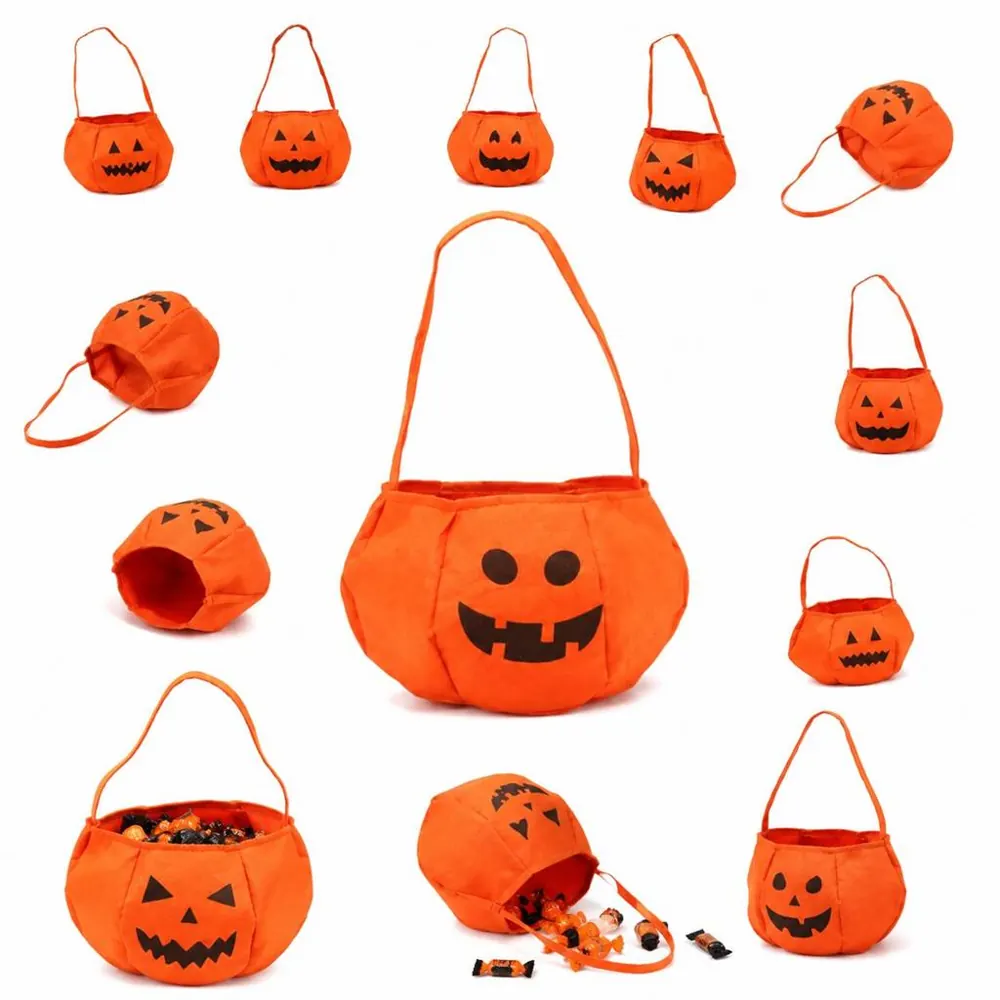 Nonwoven Pumpkin Candy Bag with Handle for Halloween Treats 2