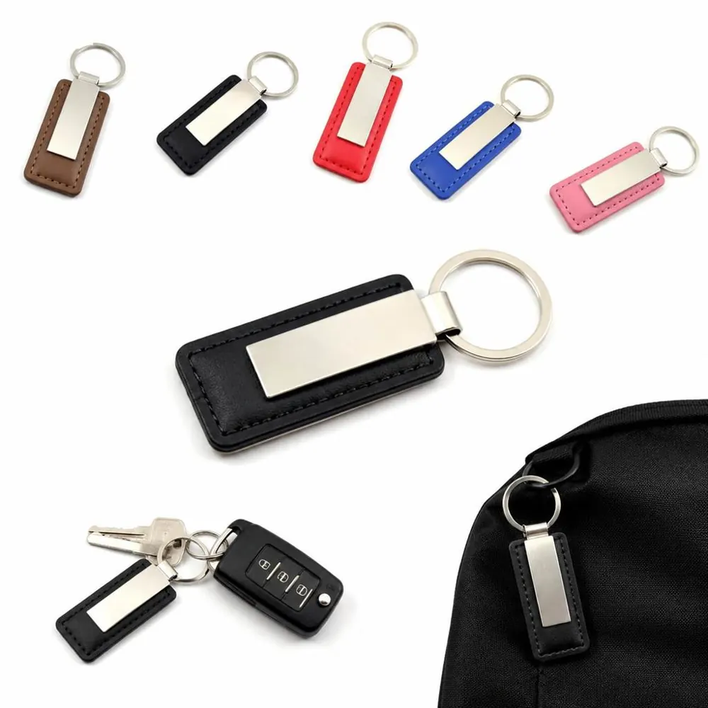 Zinc Alloy Leather Key Chain with Metal Plate Accent 2