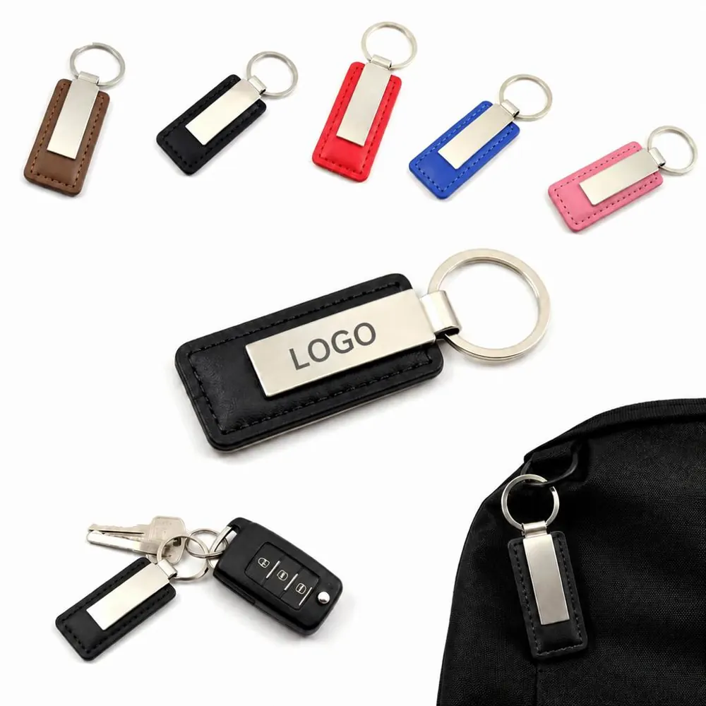 Zinc Alloy Leather Key Chain with Metal Plate Accent
