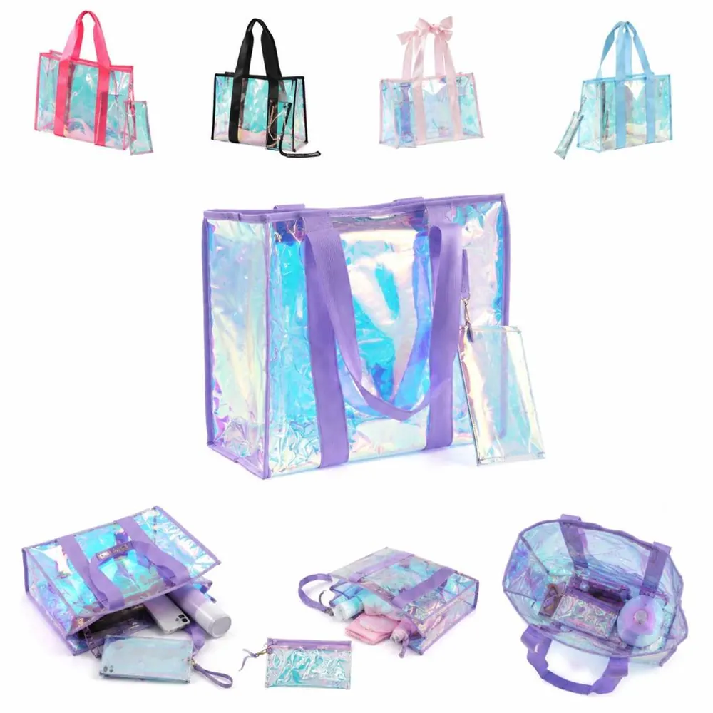 Iridescent Clear PVC Large Beach Tote for Pool Travel 2