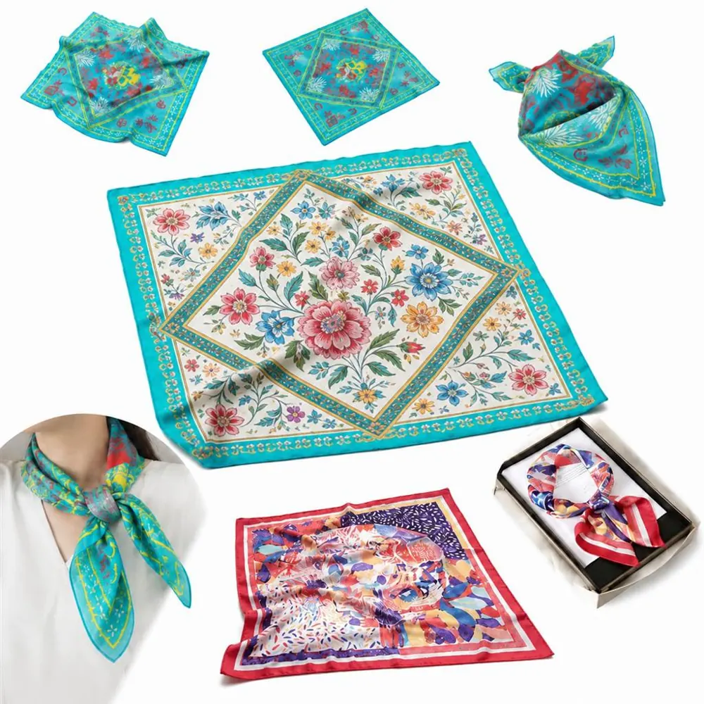 Custom 12 Momme 100% Silk Square Scarf, Full Color Print 2