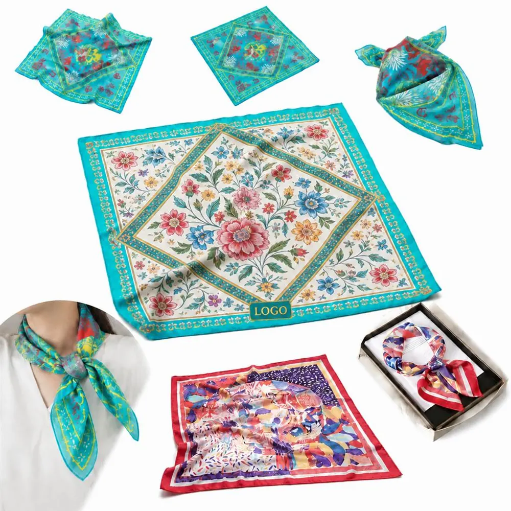 Custom 12 Momme 100% Silk Square Scarf, Full Color Print