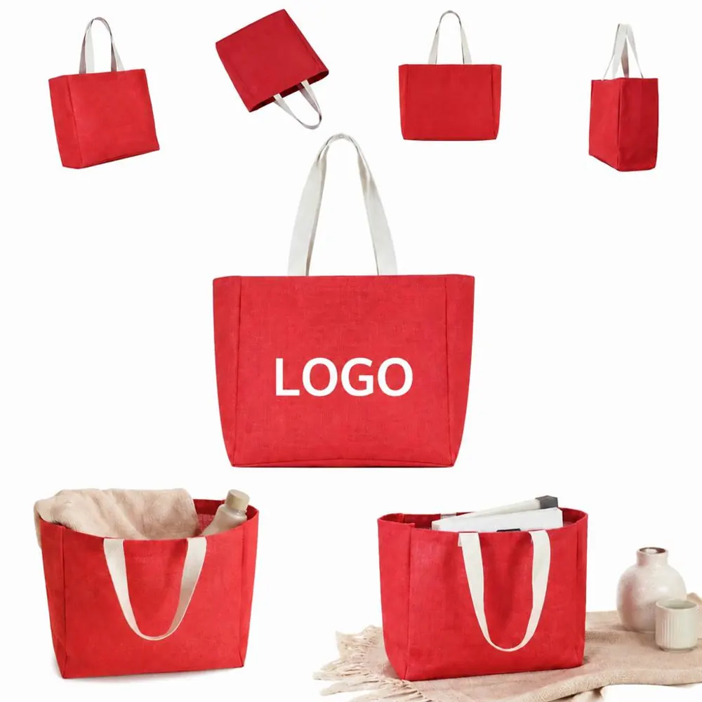 Red Jute Tote Bag Eco-Friendly Reusable Shopping Carrier