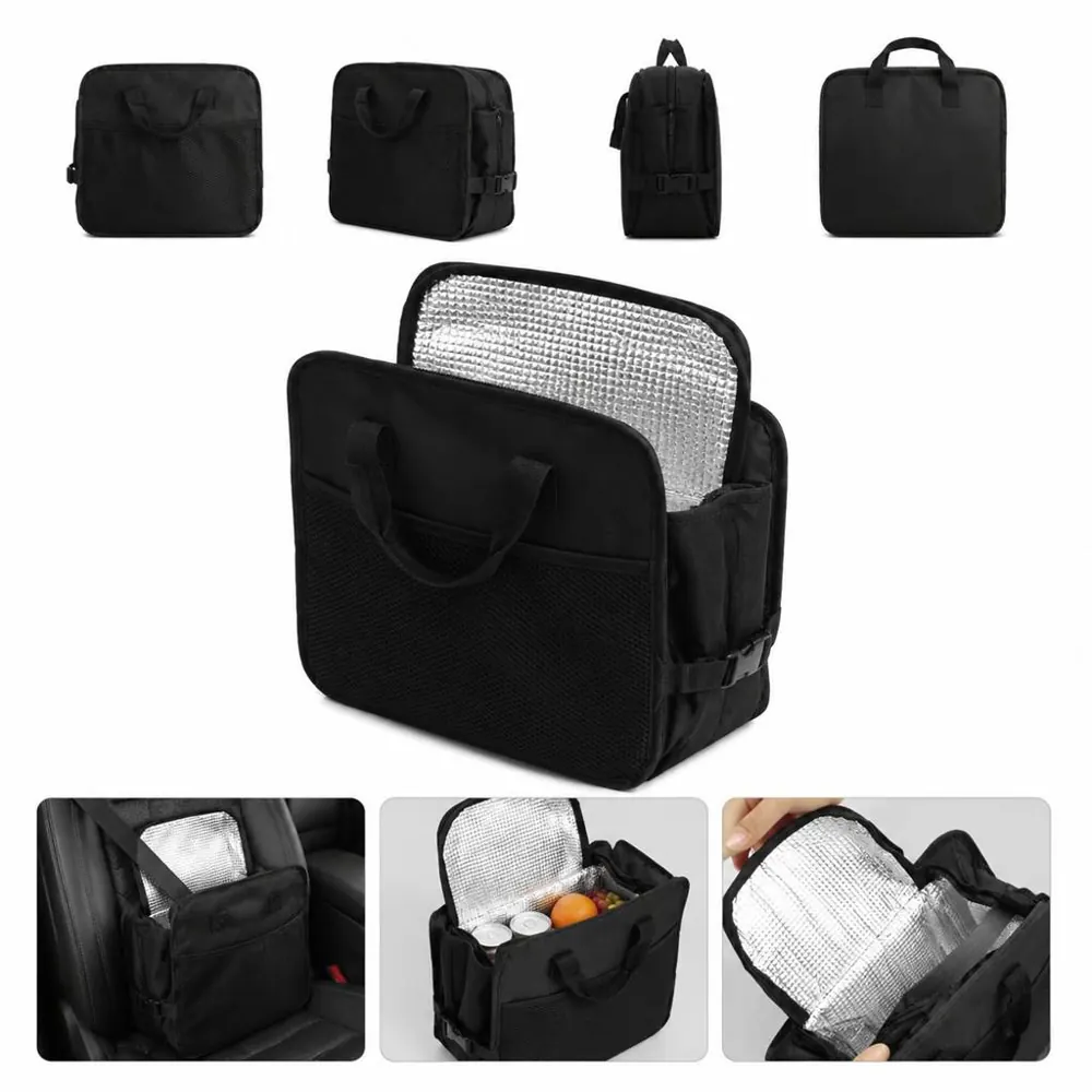 Black Insulated Car Seat Back Organizer with Mesh Pocket 2