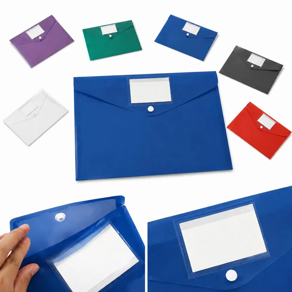Snap-Close A4 Document Bag with Label, Transparent 2