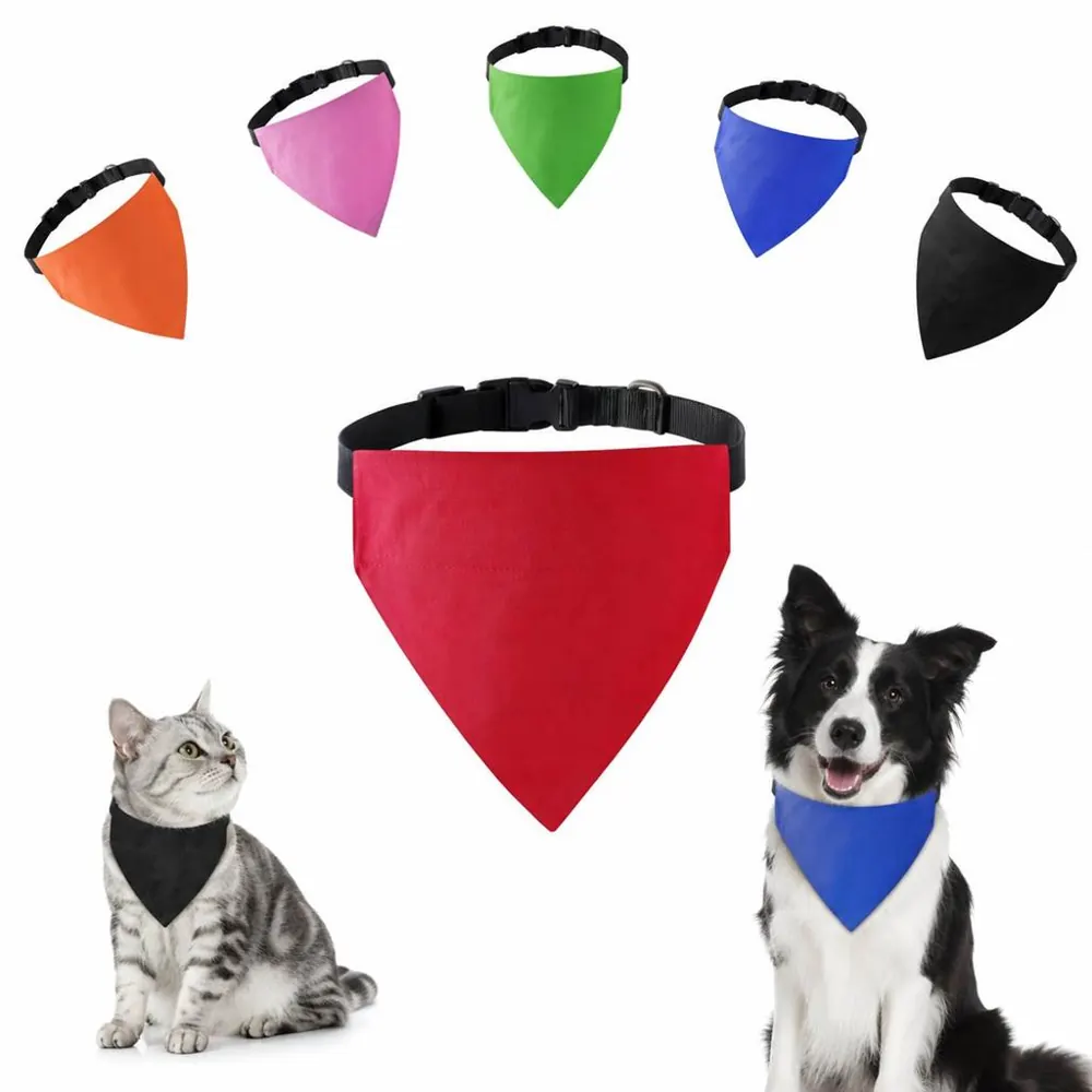 Solid Color Cotton Pet Bandana Collar with Adjustable Strap 2