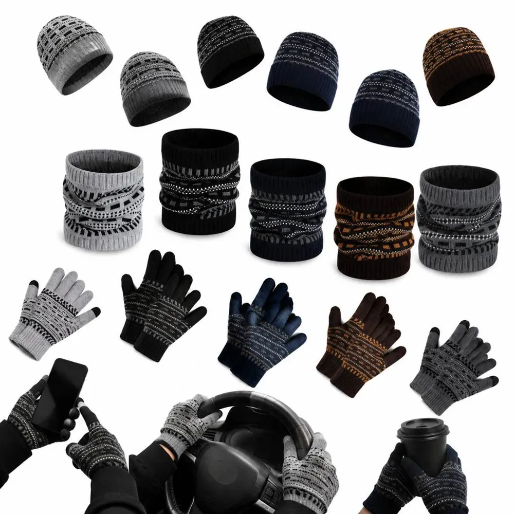 3-Piece Knit Hat Scarf Gloves Set with Touchscreen Fingers 2