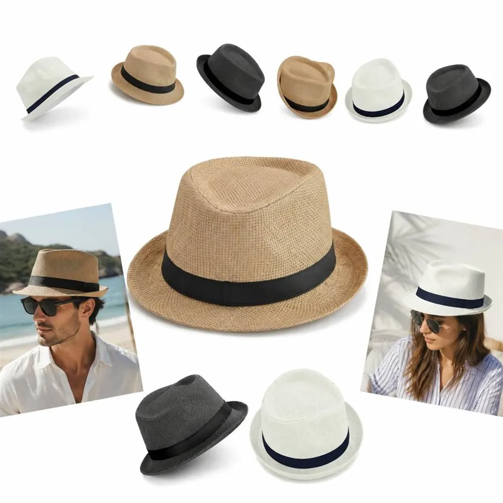 Classic Papyrus Straw Fedora Hat with Adjustable Band 2