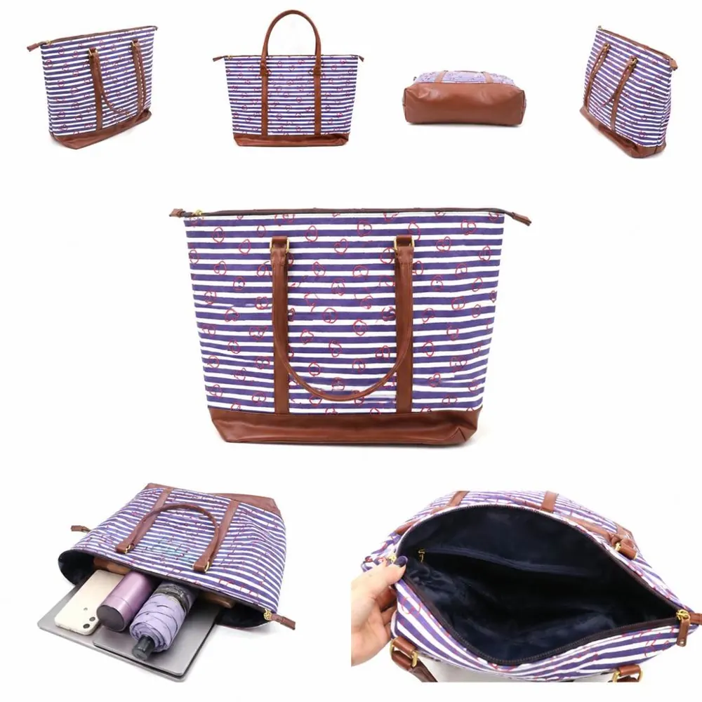 Large Striped Shopping Tote with Reinforced Handles 2