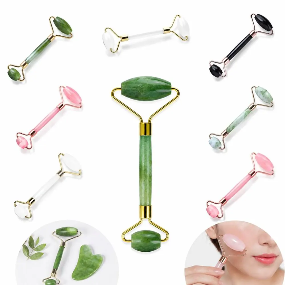 Natural Jade Face Roller & Gua Sha Set for Glowing Skin 2