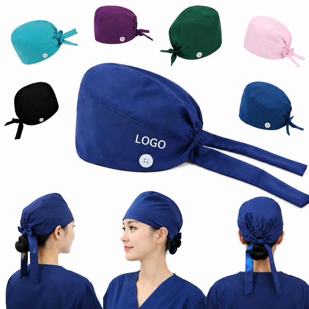 Unisex Button Medical Scrub Cap, Adjustable Lightweight Fit
