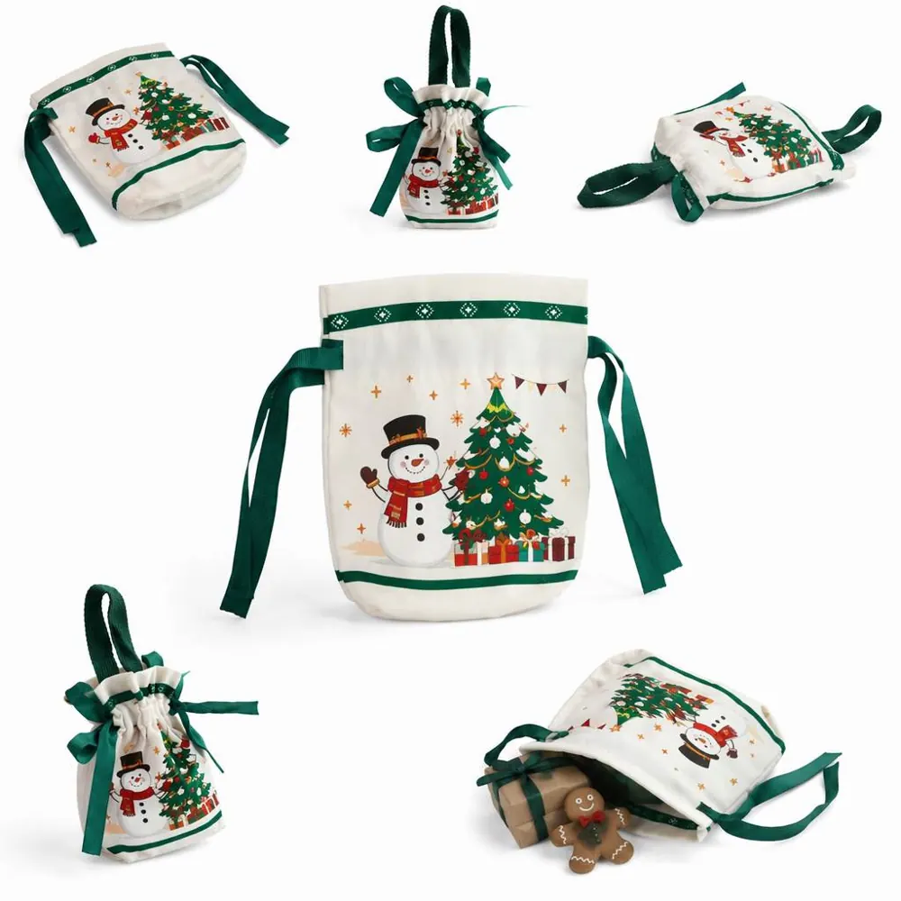 Festive Canvas Drawstring Bags for Candy Fruits Treats 2