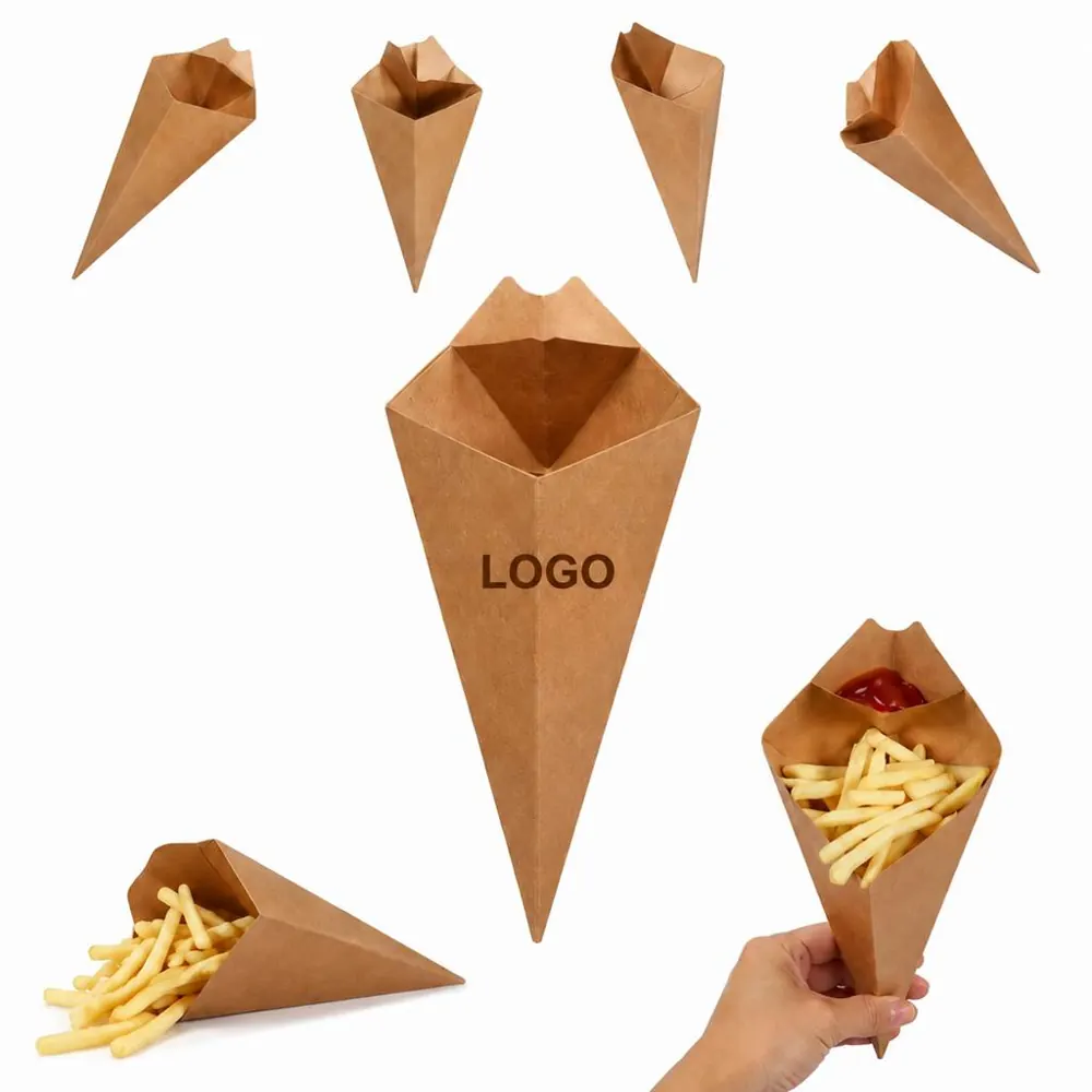 Eco Kraft Paper Fry Cone for French Fries, Portable Food
