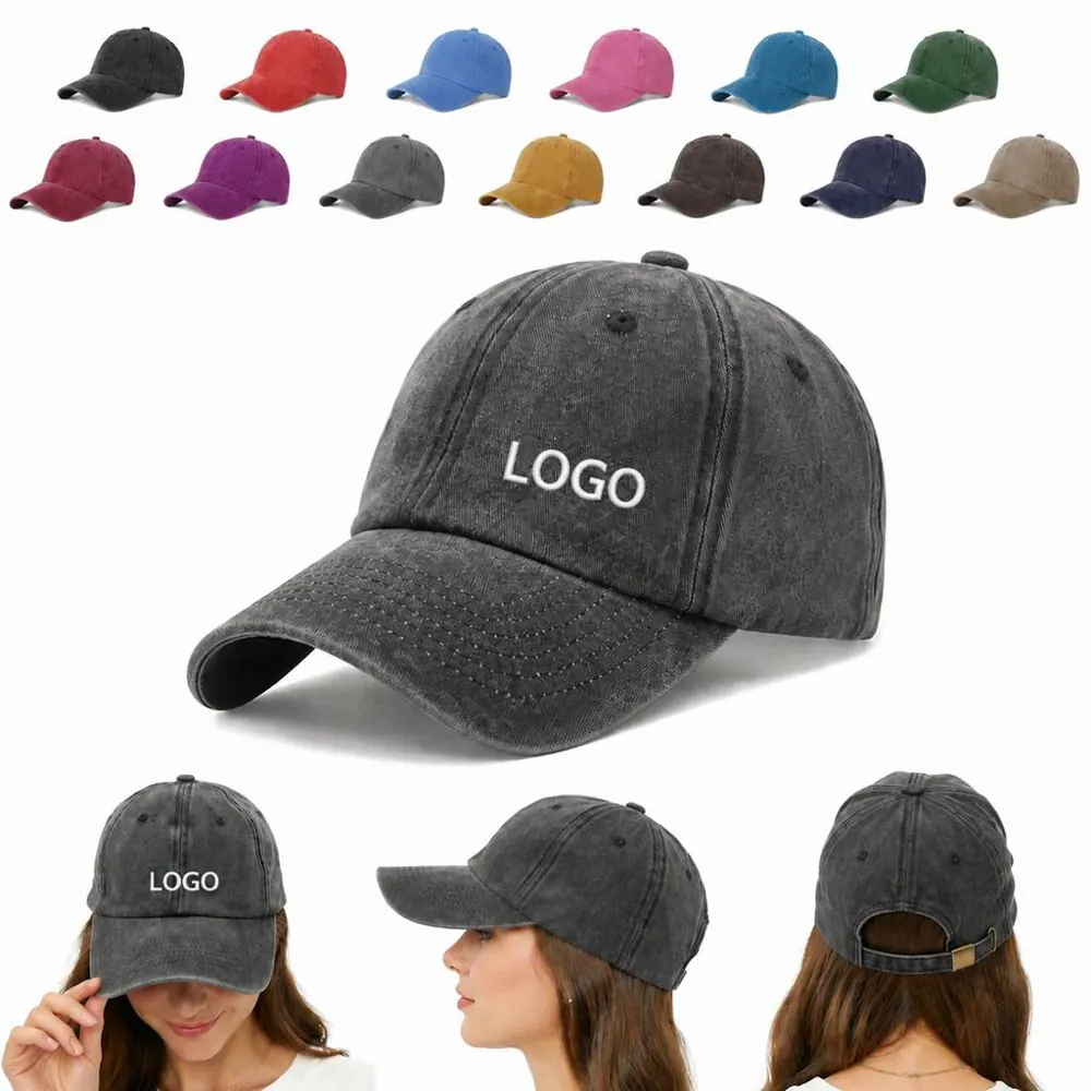 Custom Washed Cotton Baseball Cap with Adjustable Strap