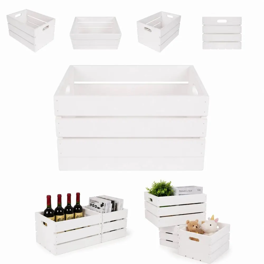 Solid Pine Wood Open-Top Storage Crate for Organization 2