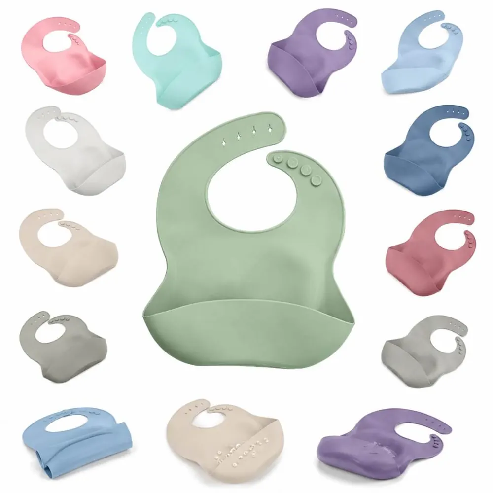 Adjustable Waterproof Silicone Baby Bib with Catch Pocket 2